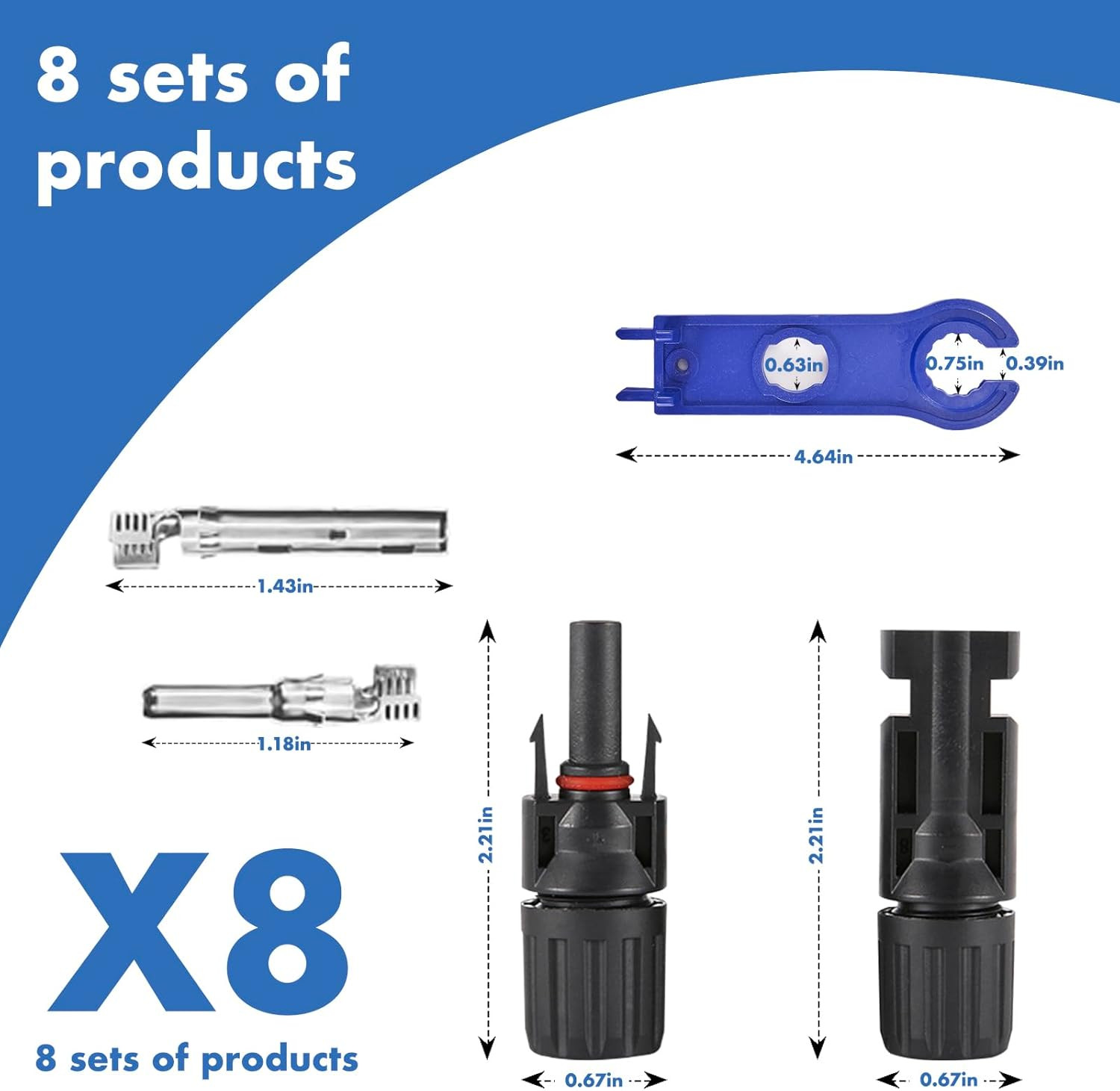 16 PCS Solar Panel Connectors, Male/Female IP67 Waterproof 1000V 30A Solar Cable