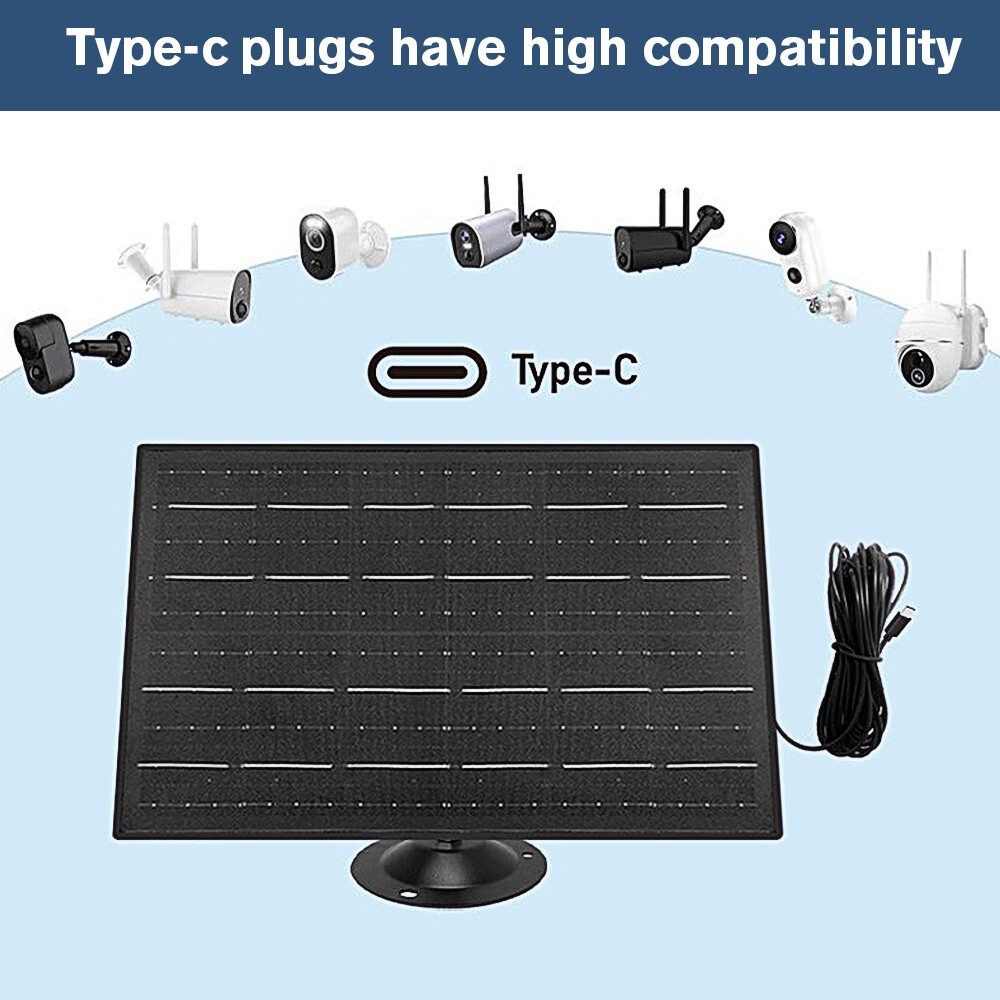 20W / 10W 5V Solar Panel for Security Camera Type-C Port Charger for CCTV Cam