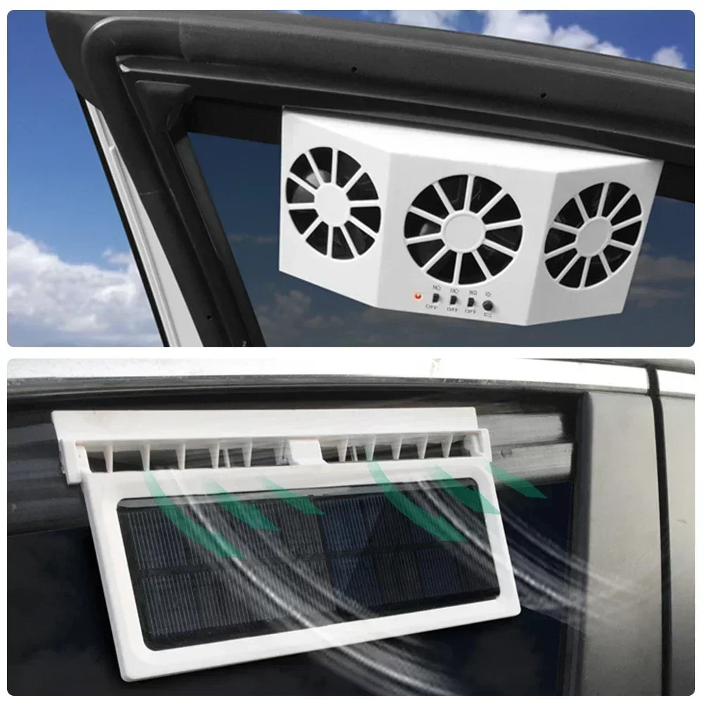 Custom Portable Fan Car Deodorization 3 Heads Auto Ventilation Fans Solar Chargi