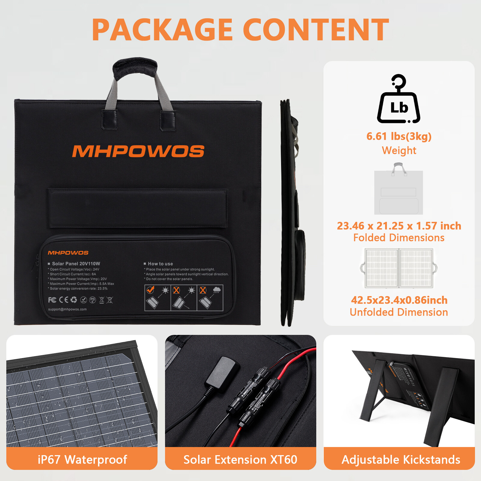 MHPOWOS 220W/440W Foldable Solar Panel for Jackery Bluetti Ecoflow Power station