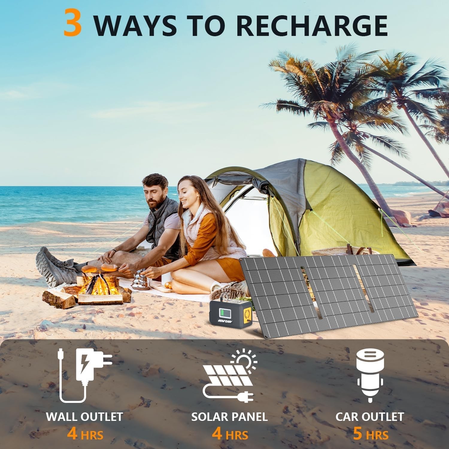 Compact 120W Portable Power Station with LED Light and 8 Outputs for Adventures