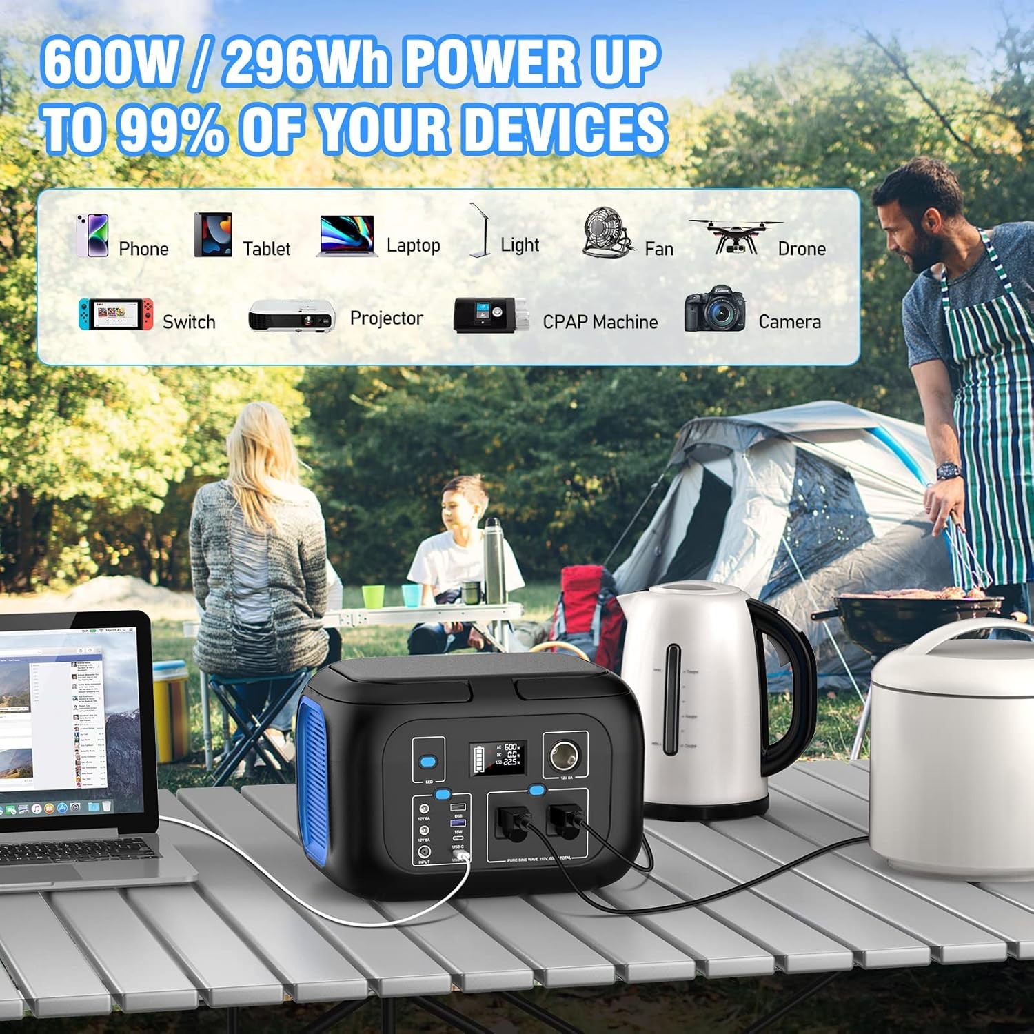 296Wh 600W Solar Power Station Backup Generator