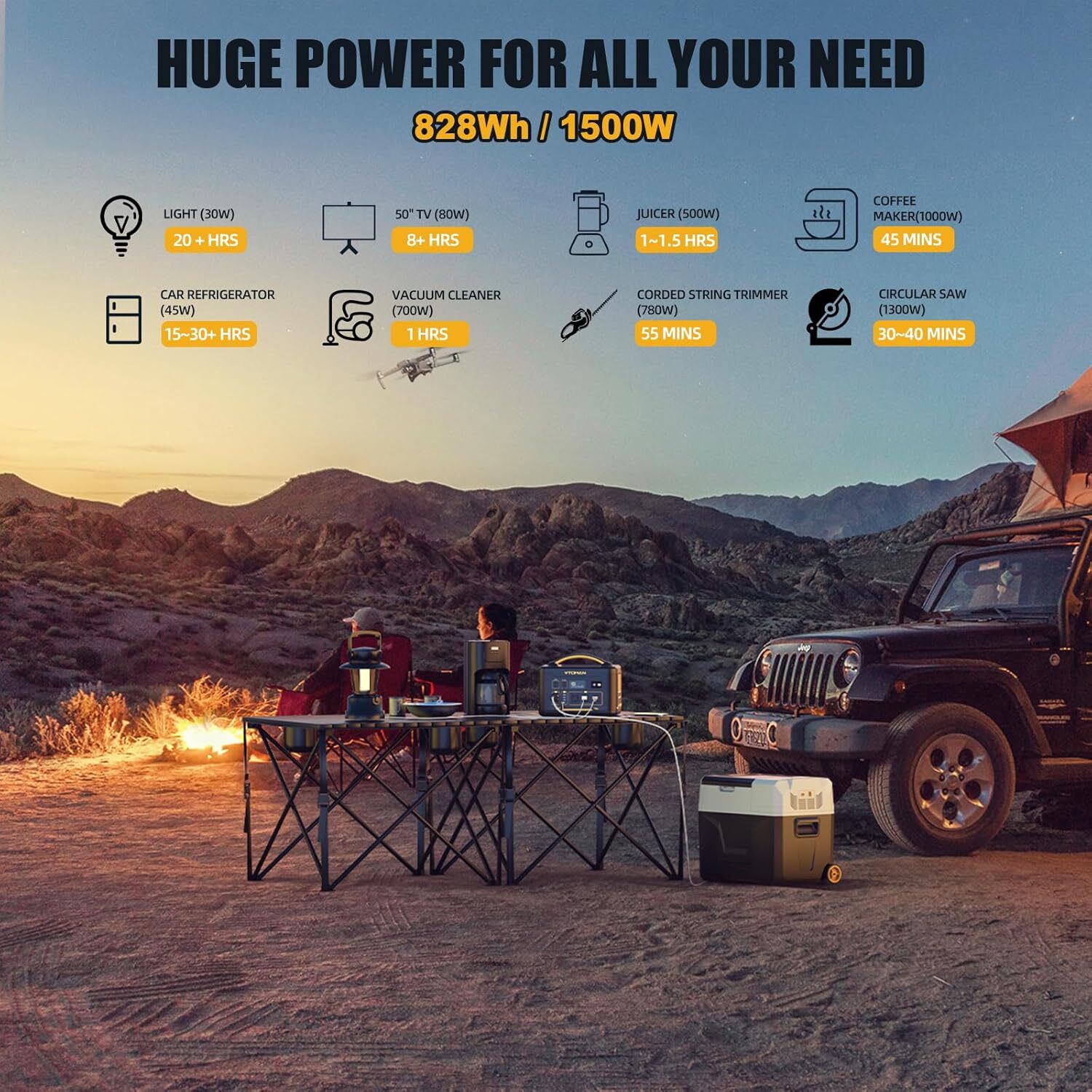 VTOMAN Jump 1500X Portable Power Station 1500W (3000W Peak), 828Wh LiFePO4 (LFP)