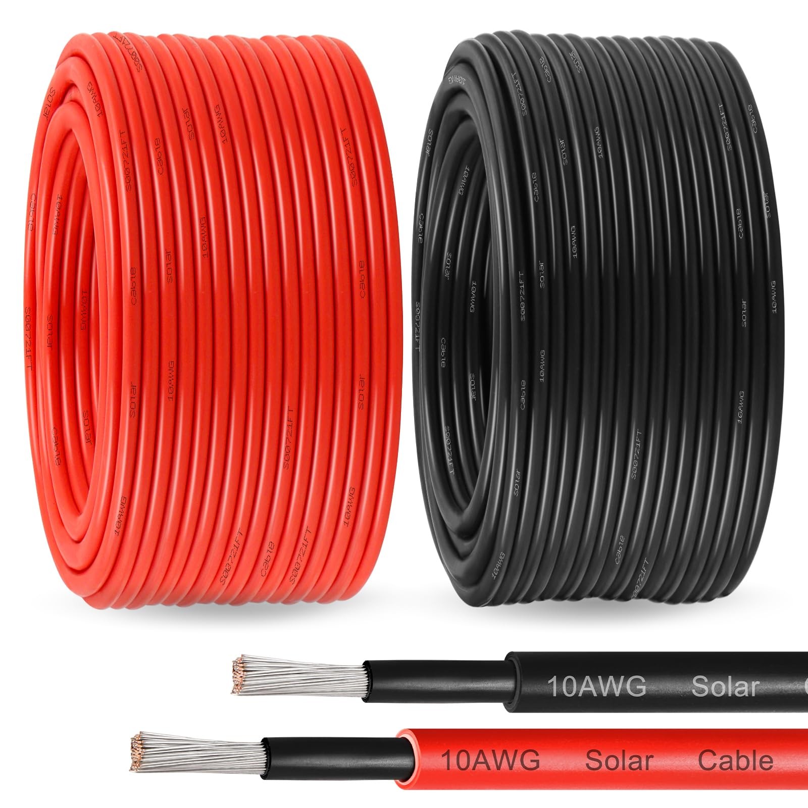 10 AWG Solar Extension Cable 200Ft Black 200Ft Red