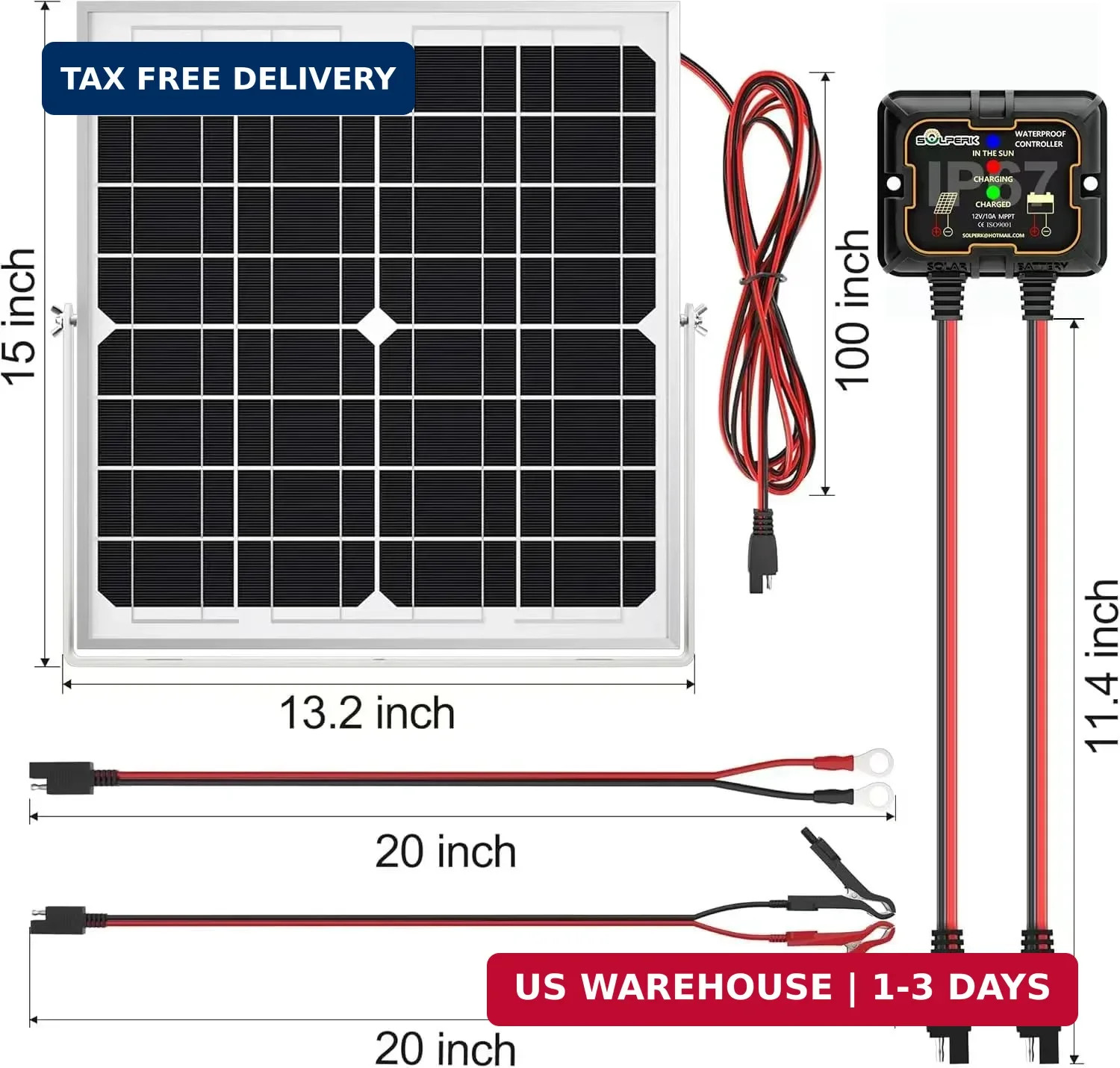 SOLPERK Solar Panel Kit 20W 12V, Waterproof Solar Battery Trickle Charger Mainta