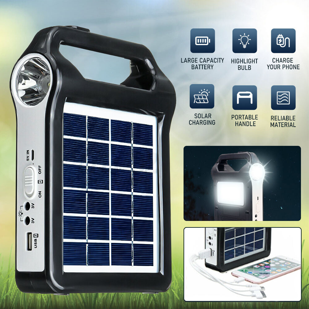 Portable Solar Generator USB Charger 6V 2W Power Storage System with Flashlight