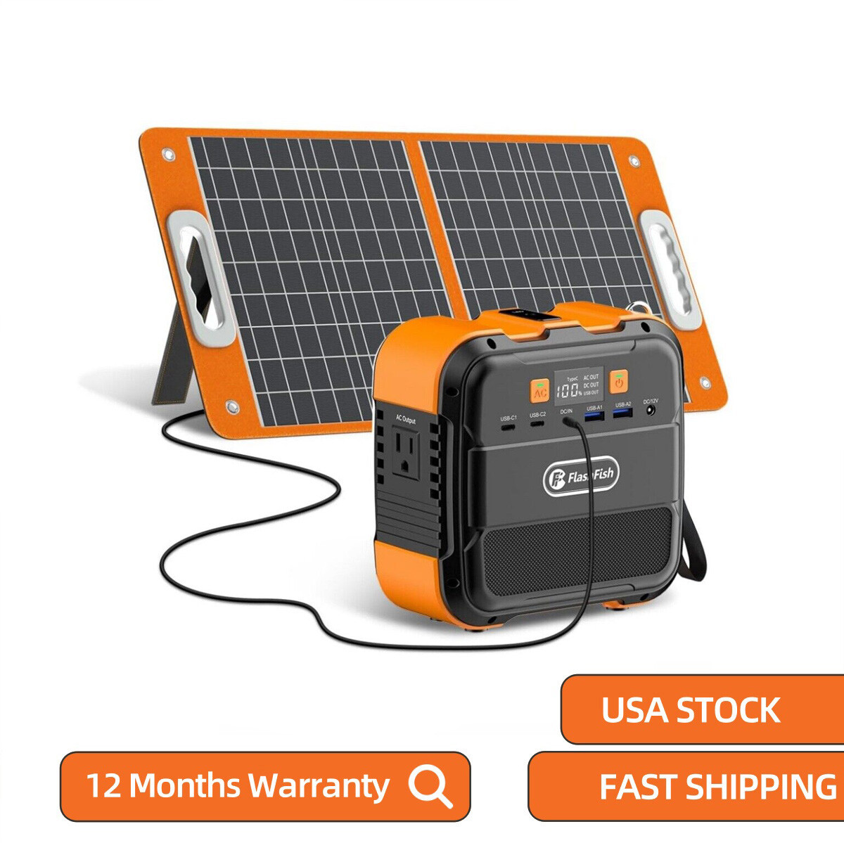 Flashfish A101 Portable Power Station 120W 98Wh with 60W 18V Solar panel Kit