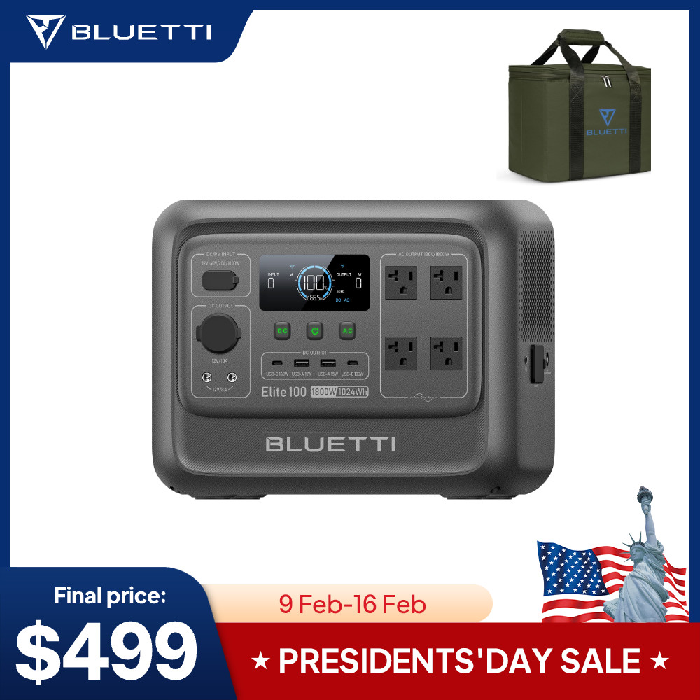 BLUETTI Elite 100 V2 1024Wh 1800W Portable Power Station With Bag for Camping