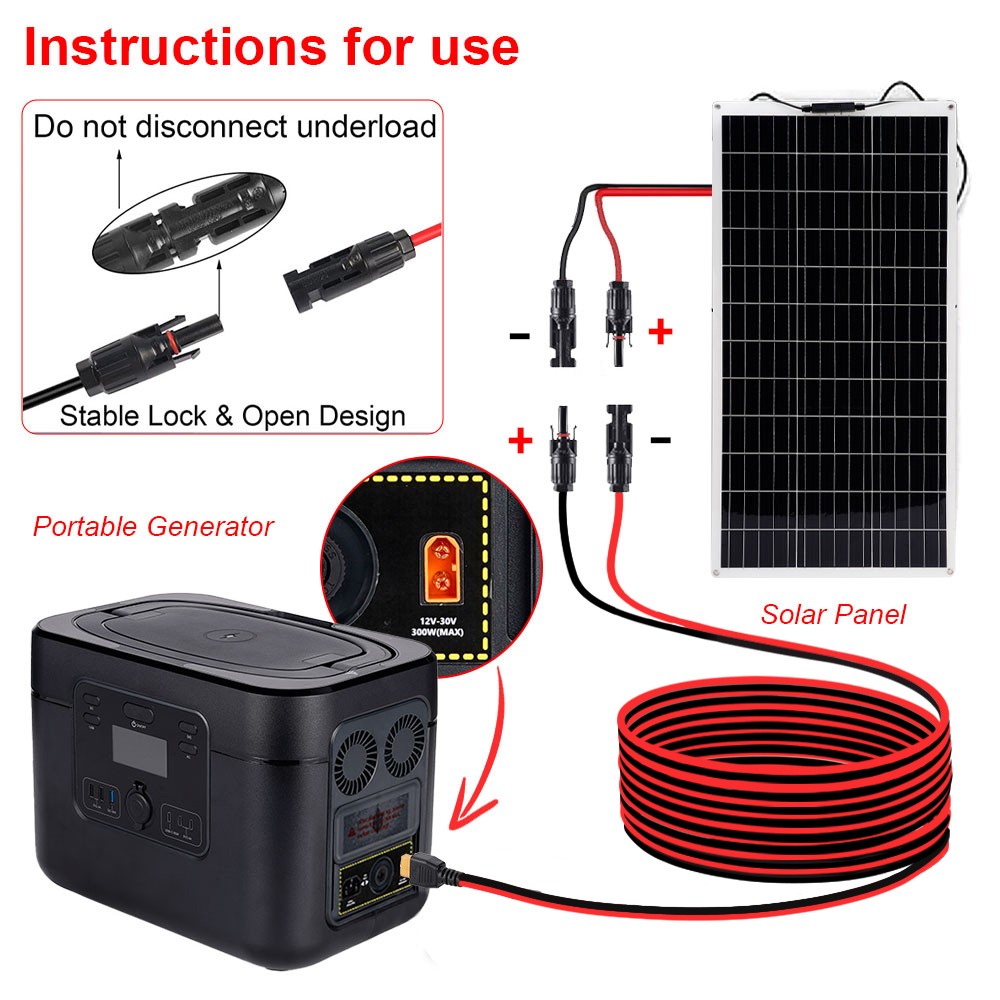 12 AWG XT60 Female to Solar Connector Extension Cable Wire for Solar Generator