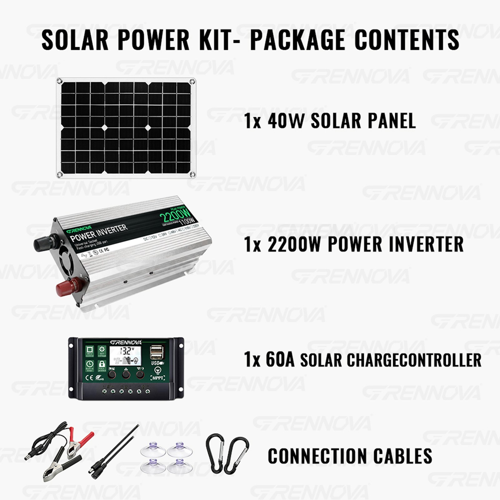 Grennova 2200W Real Power Solar Kit 60A MPPT Dual Voltage Home Backup System