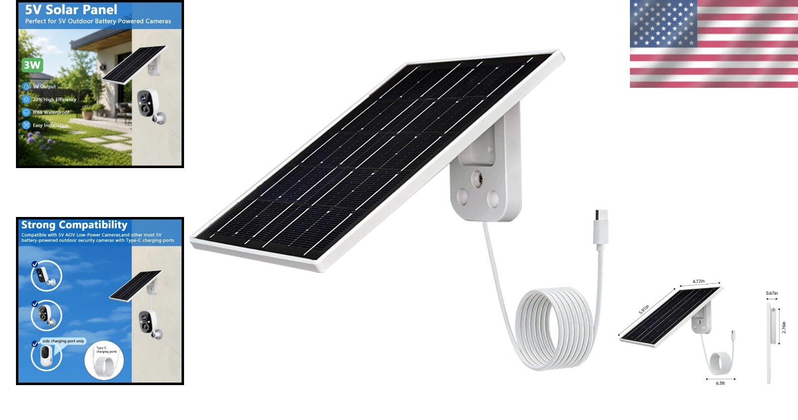 3W USB-C Eco-Friendly Solar Panel for Outdoor Security Cameras – Waterproof