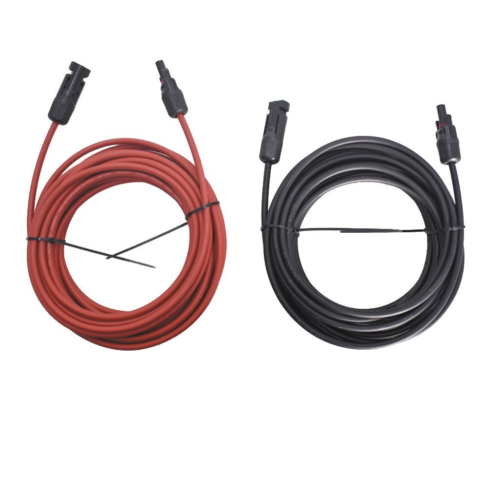 30 Feet 1 Pair 10AWG Solar Panel Extension Cable Wire Connector Black + Red