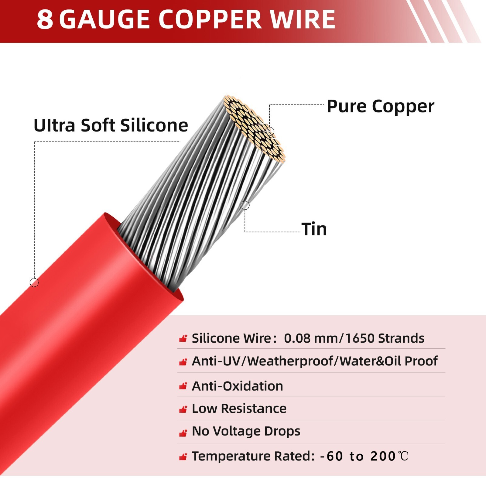 8 AWG Solar Extension Cable Wire for Anderson 50 Amp 50A SB50 Plug Connector