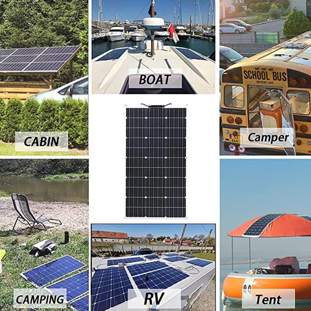 300W 12V Flexible Solar Panel Monocrystalline RV Boat Marine Off Grid Charger