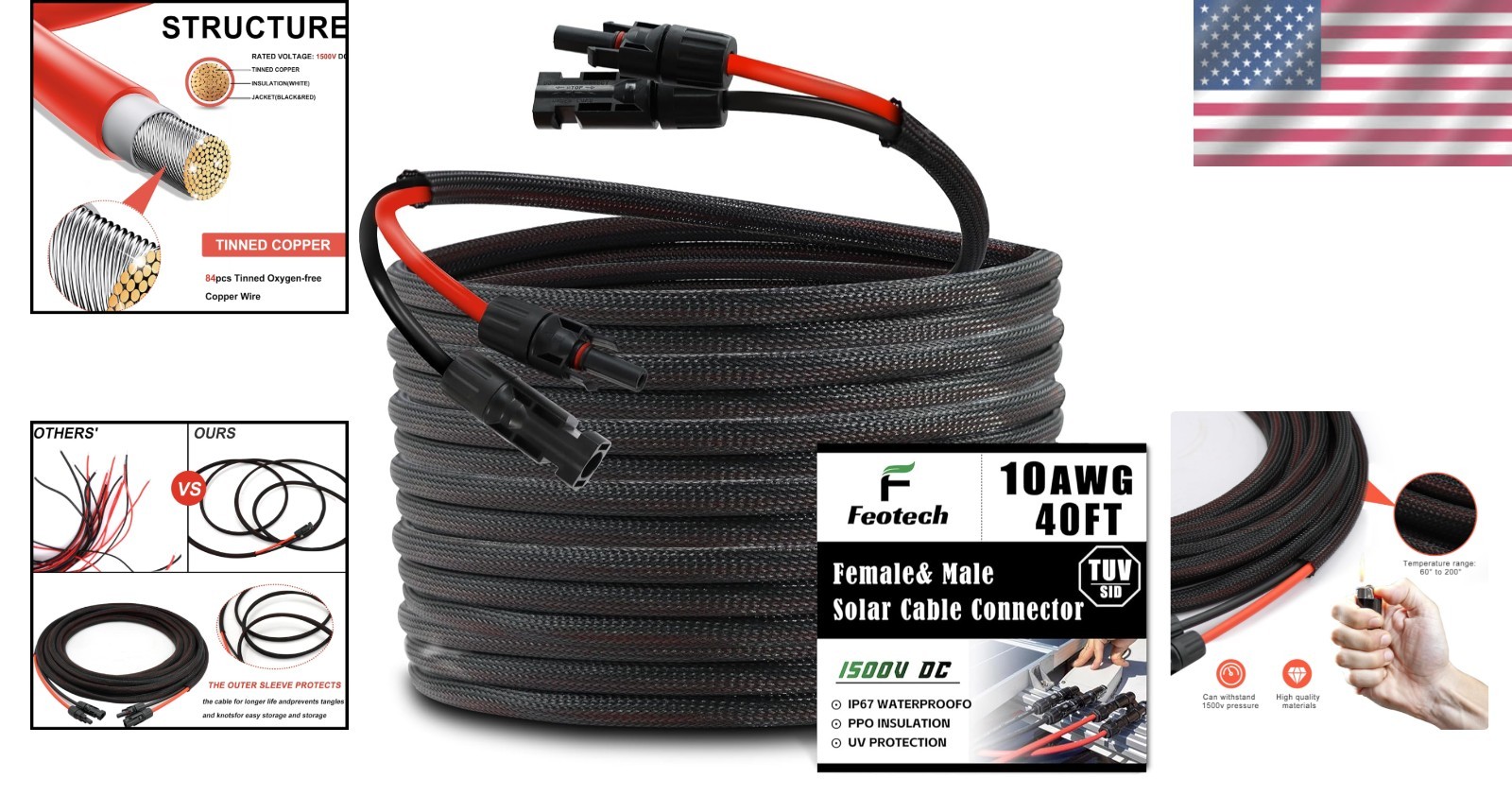 40FT 10AWG Solar Cable – Efficient Power Solution with Connectors