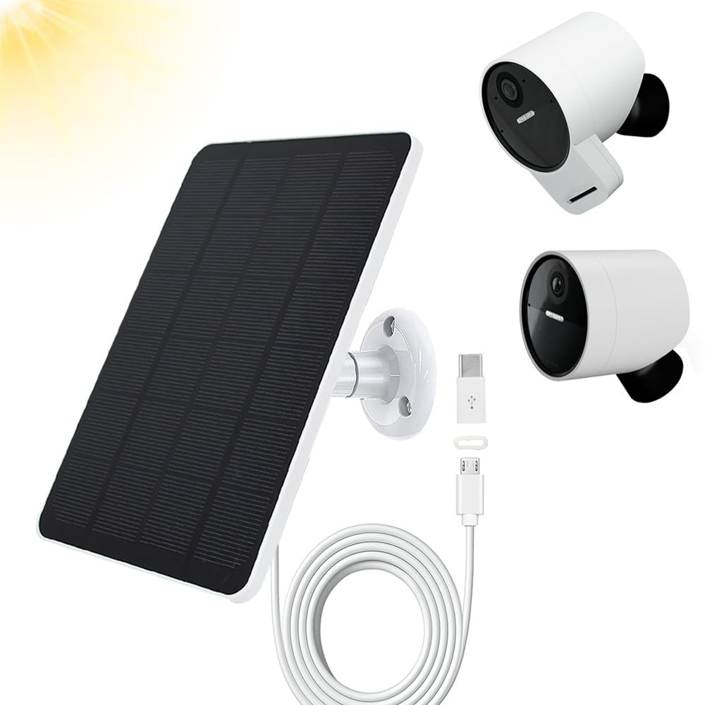 4W Solar Charger for Outdoor Security Camera – 10ft Cable, 360° Adjustable, Wire