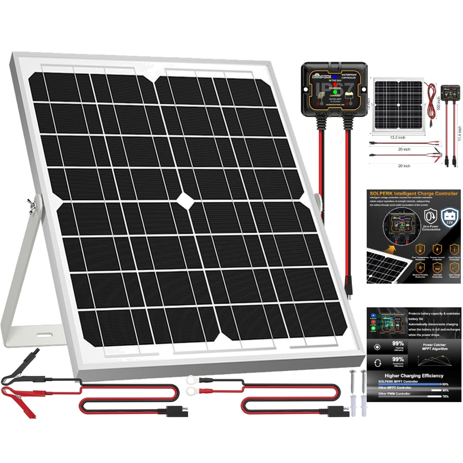 High Efficiency 20W Solar Battery Charger with Adjustable Bracket for Vehicles