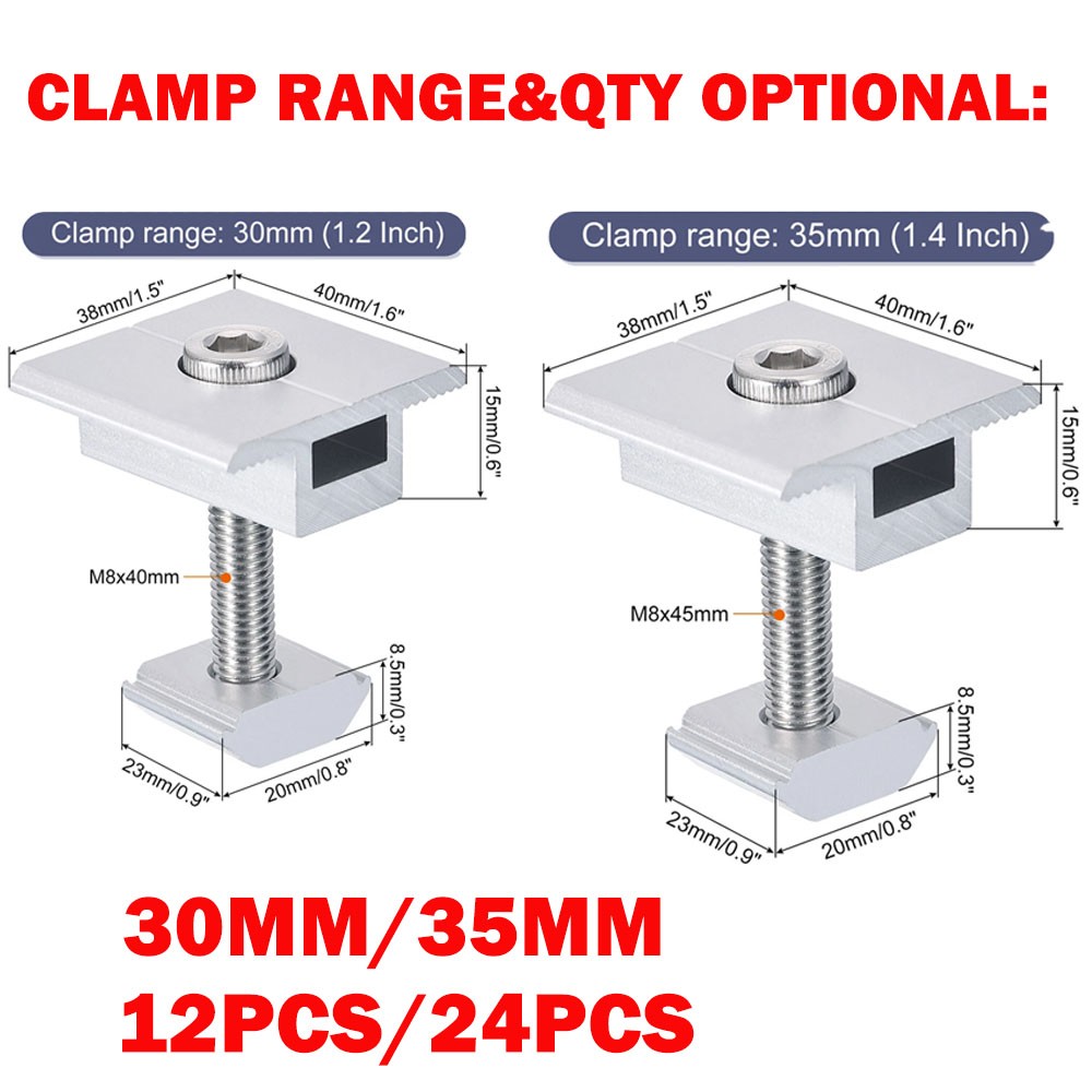12/24Pc 30/35mm Solar Panel Middle Clamps Aluminium Solar Panel Mount Mid Clip