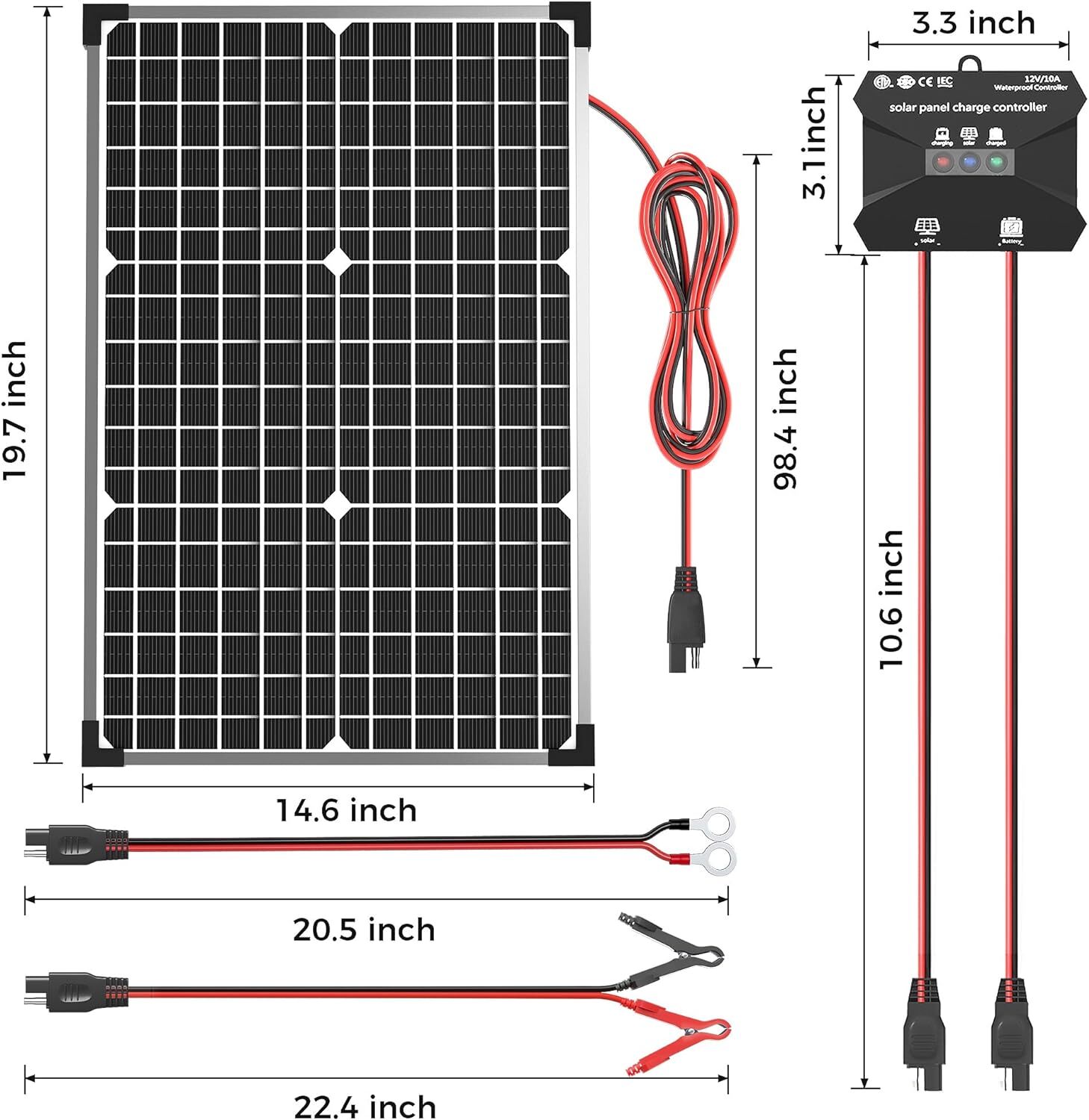 VOLTSET 30W/50W Solar Panel Kit, 12V Solar Battery Charger Maintainer for RV