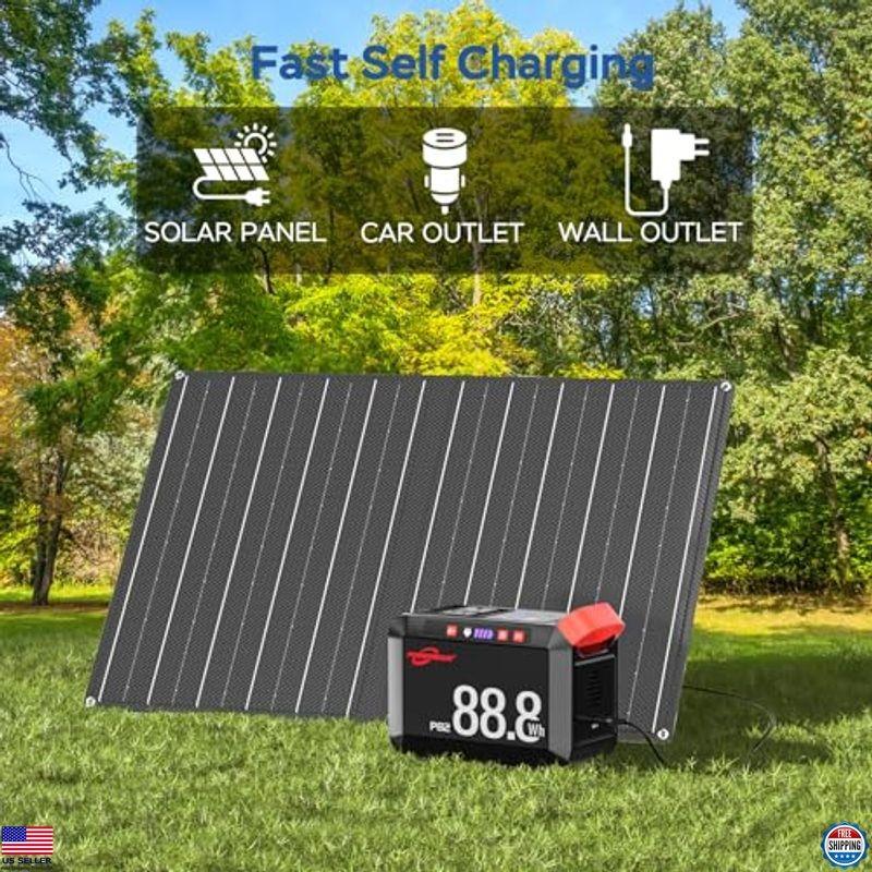 80W Solar Generator with 21W Panels, 88.8Wh Battery, AC Outlet for Camping
