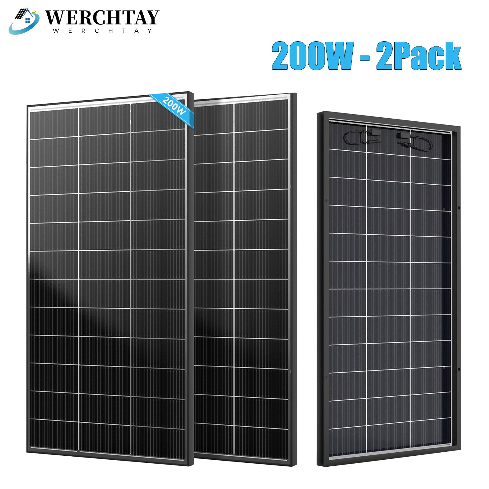 Werchtay 400W (200W*2) Bifacial Solar Panel N-Type Mono 18V Roof RV Off-Grid RV