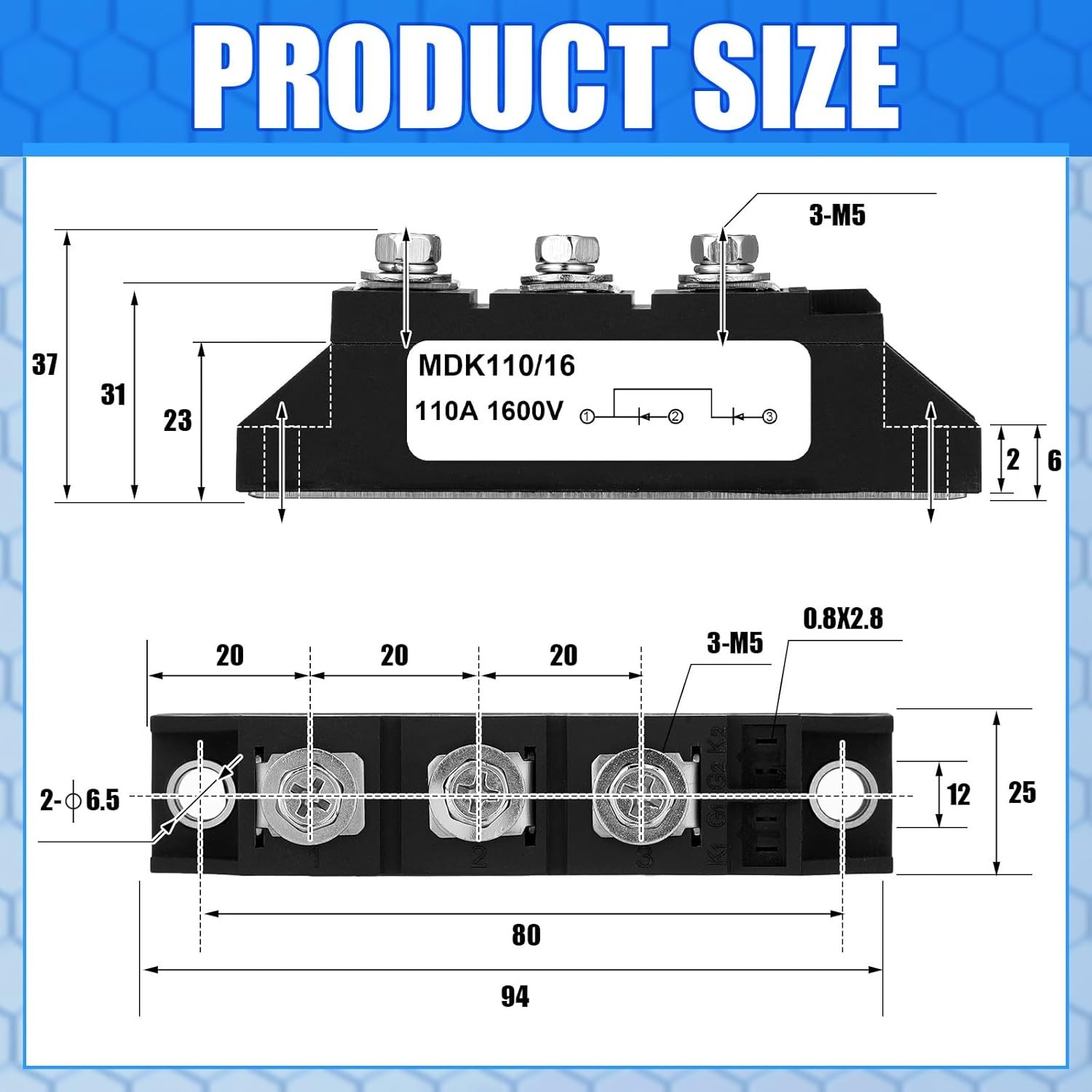 Solar Diode Anti Reverse Unidirectional Peak Voltage 1600V DC Blocking Set of 2