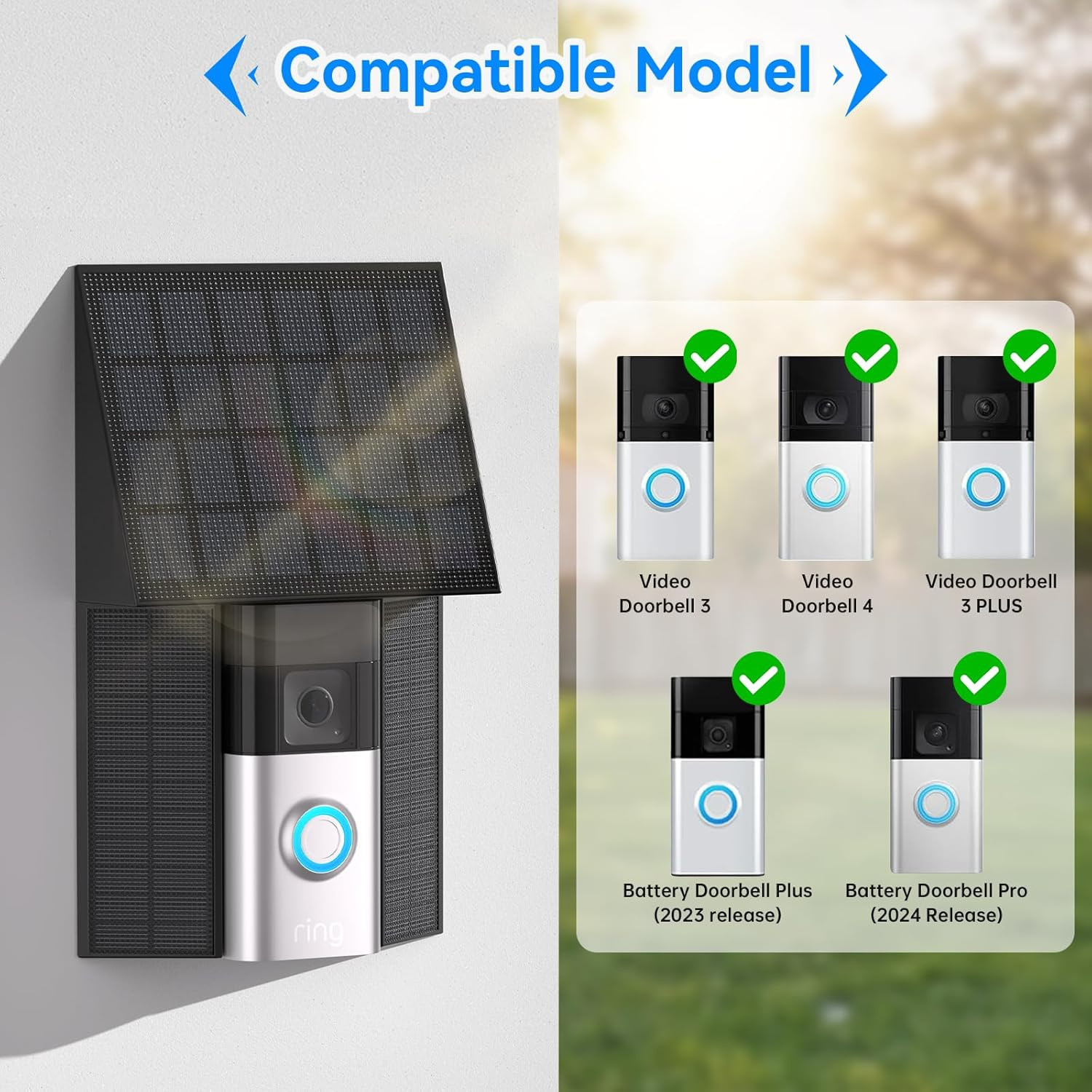 Solar Charger for Ring Battery Doorbells – Compatible with Video Doorbell 3/3 Pl