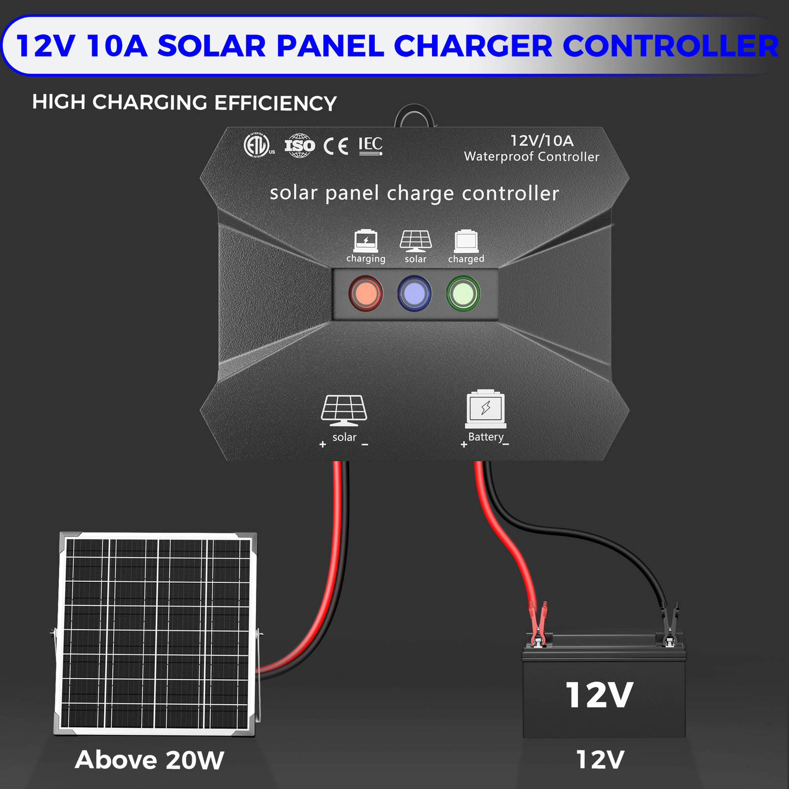 10A 12V Solar Charge Controller Waterproof Solar Intelligent Battery Regulator