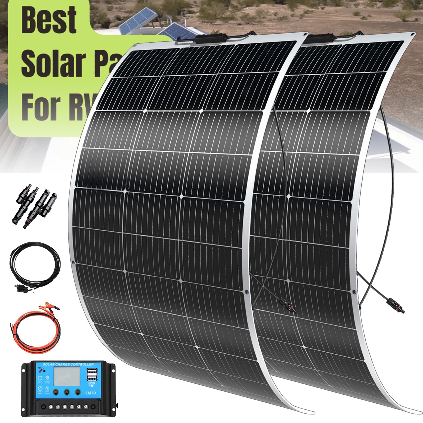 300W Flexible Solar Panel Kit with 20A Controller – PV Kit for RV Boats Camping