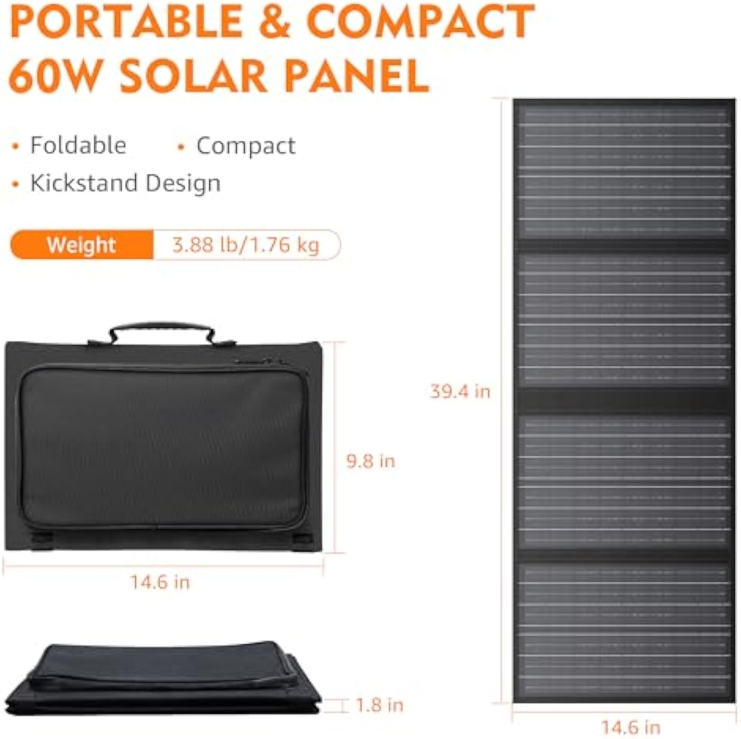 60W Solar Panel Power Station Foldable Charger with USB and 12-18V DC