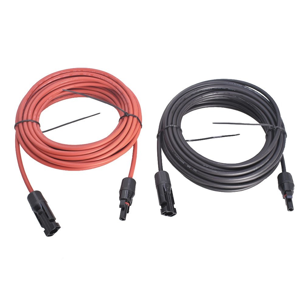 30 Feet 1 Pair 10AWG Solar Panel Extension Cable Wire Connector Black + Red