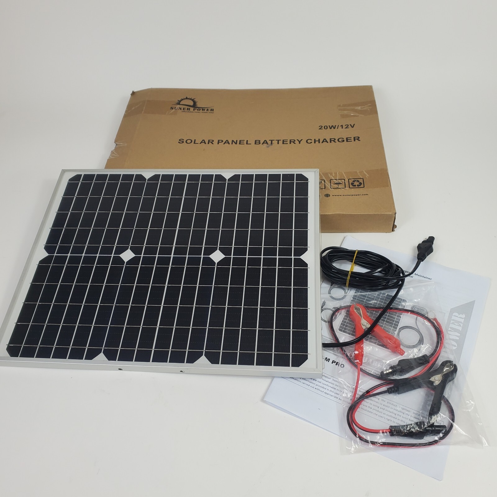 SUNER POWER 20W 12V Solar Car Battery Charger & Maintainer Waterproof Solar