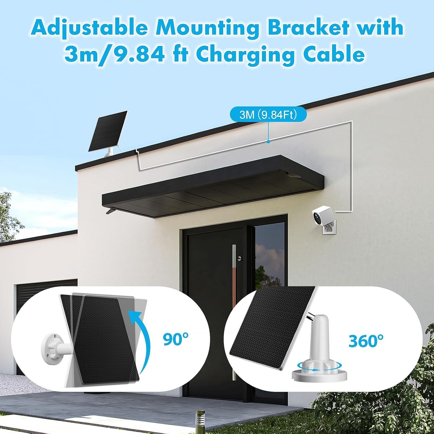 Outdoor Security Camera Solar Panel Charger, 5W, USB C/Micro USB, Waterproof