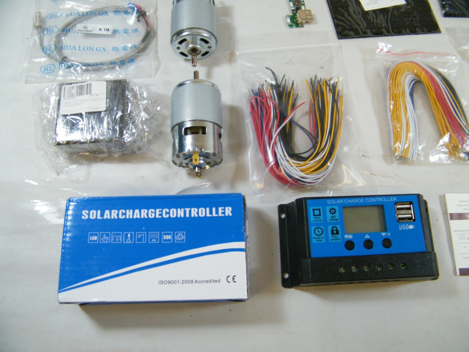 STAR SOLAR CONTROLLER, MINI SOLAR PANELS, WIRES, CASES, ETC, DIY PHONE CHARGER