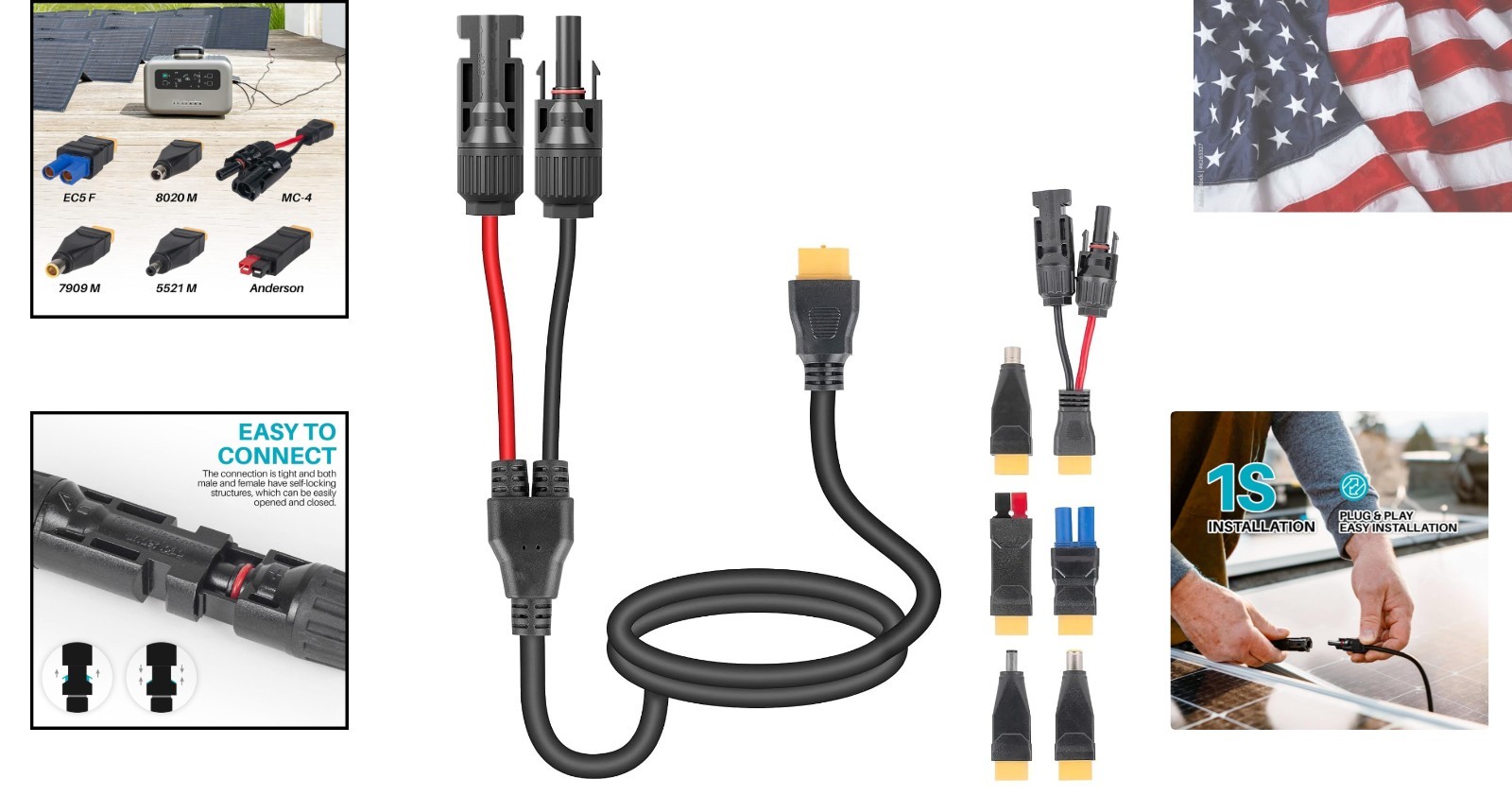 6-in-1 Solar Panel Connector Cable Kit, 14AWG Heavy-Duty Weatherproof Extensi…