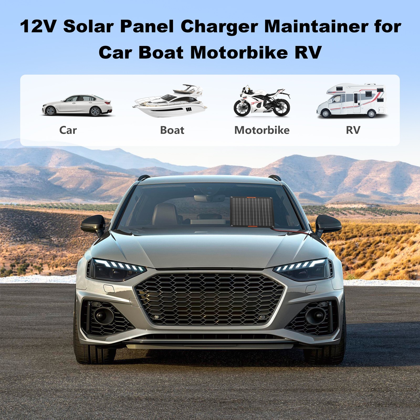 10W Solar Panel Kit 12V Trickle Charger Battery Charger Maintainer Boat RV Car