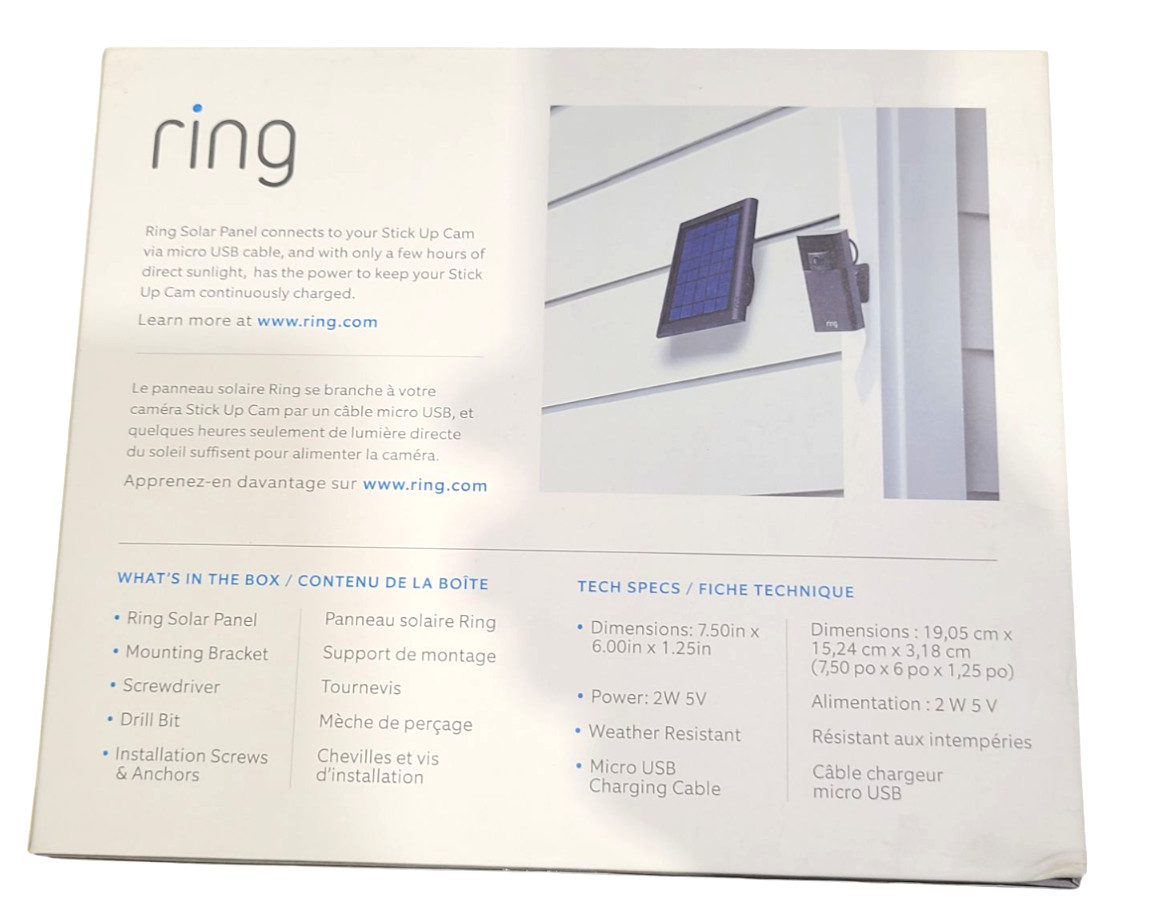 LOT OF 4 Ring Solar Panel for Stick Up Cam Unused, New Open Box Micro USB Black