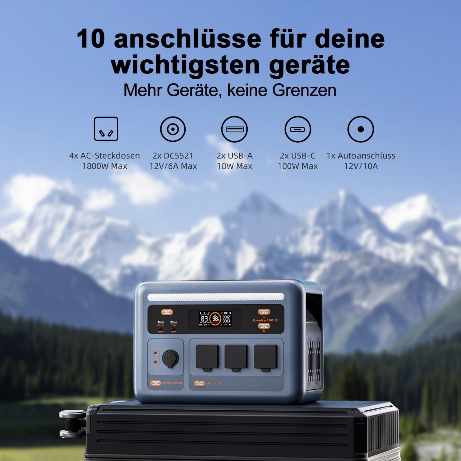 PowerMax 1800SE OSCAL 1024Wh 200W Solarpanels USV LiFePO4 Tragbares Powerstation