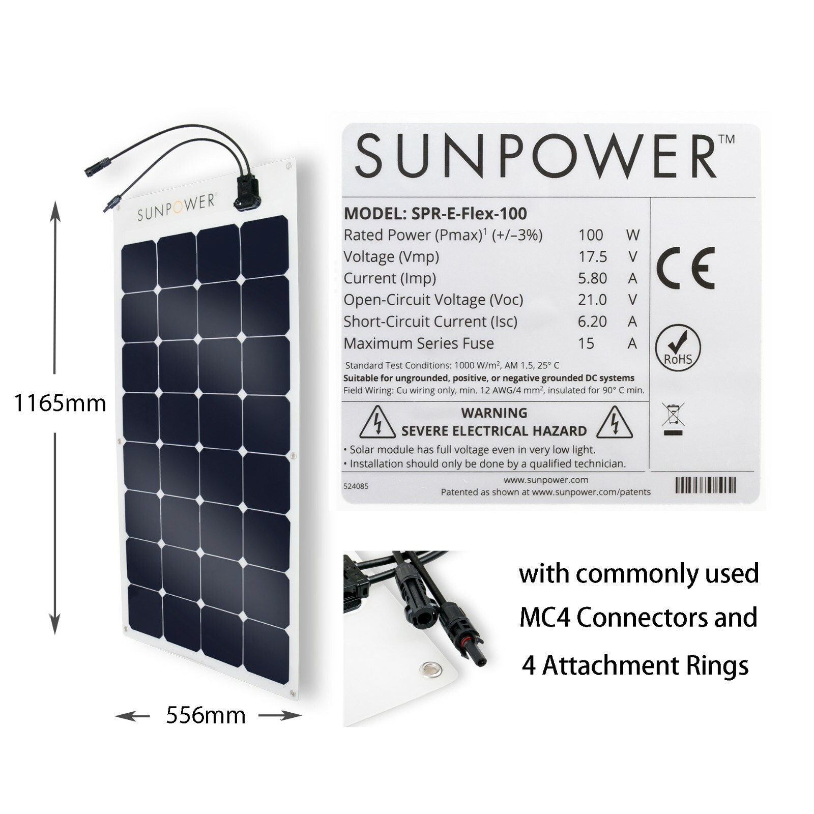 100W x6= 600W Flexible Authentic SunPower Solar Panel for RV, Marine and Camping