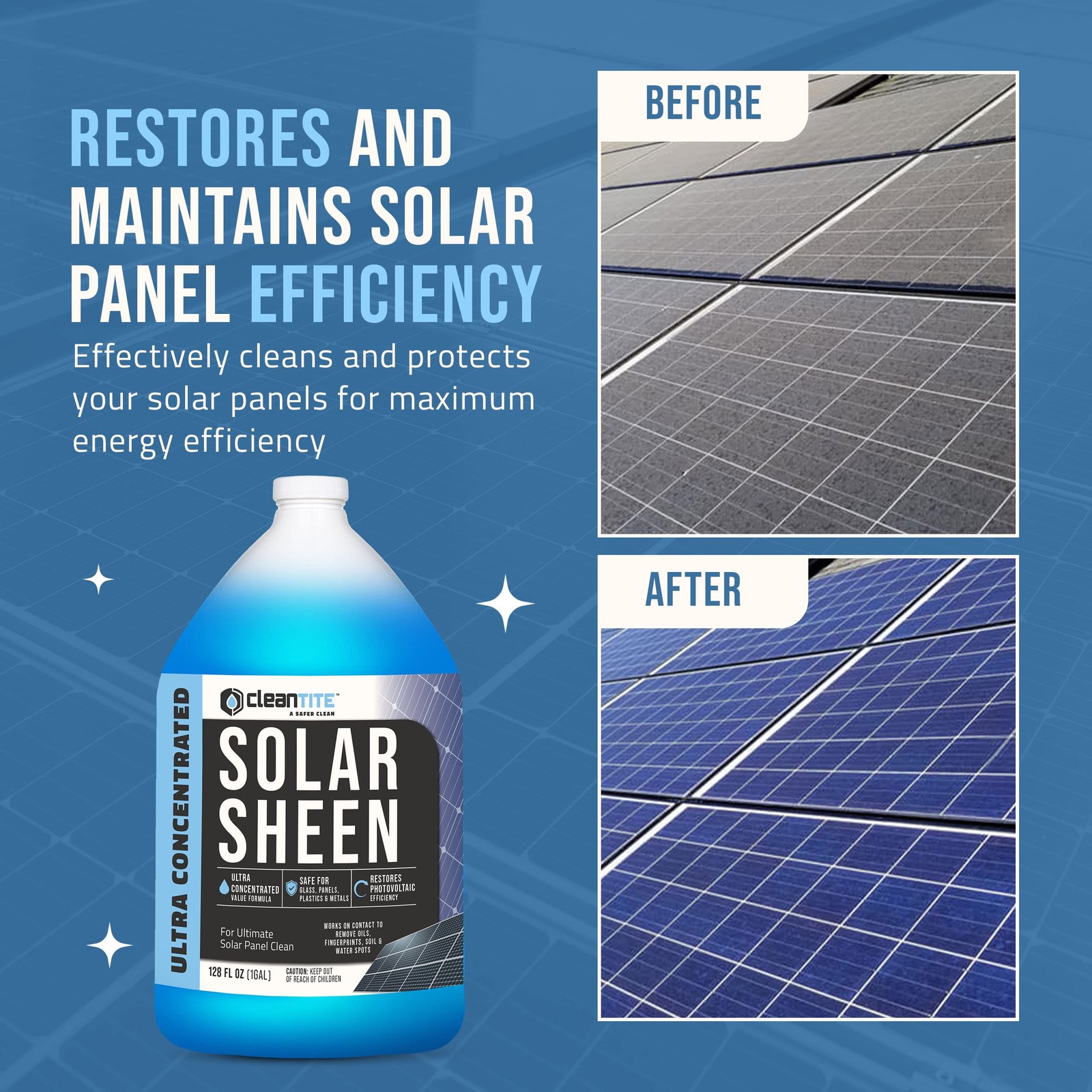 Solar Panel Cleaner 1 Gallon (Makes 512 G) – Super Concentrated Cleaning Solu…