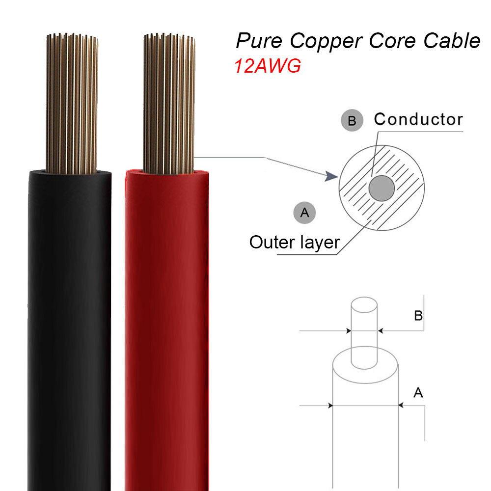 10ft 12 AWG XT60 Female to Solar Connector Solar Panel Extension Charging Cable