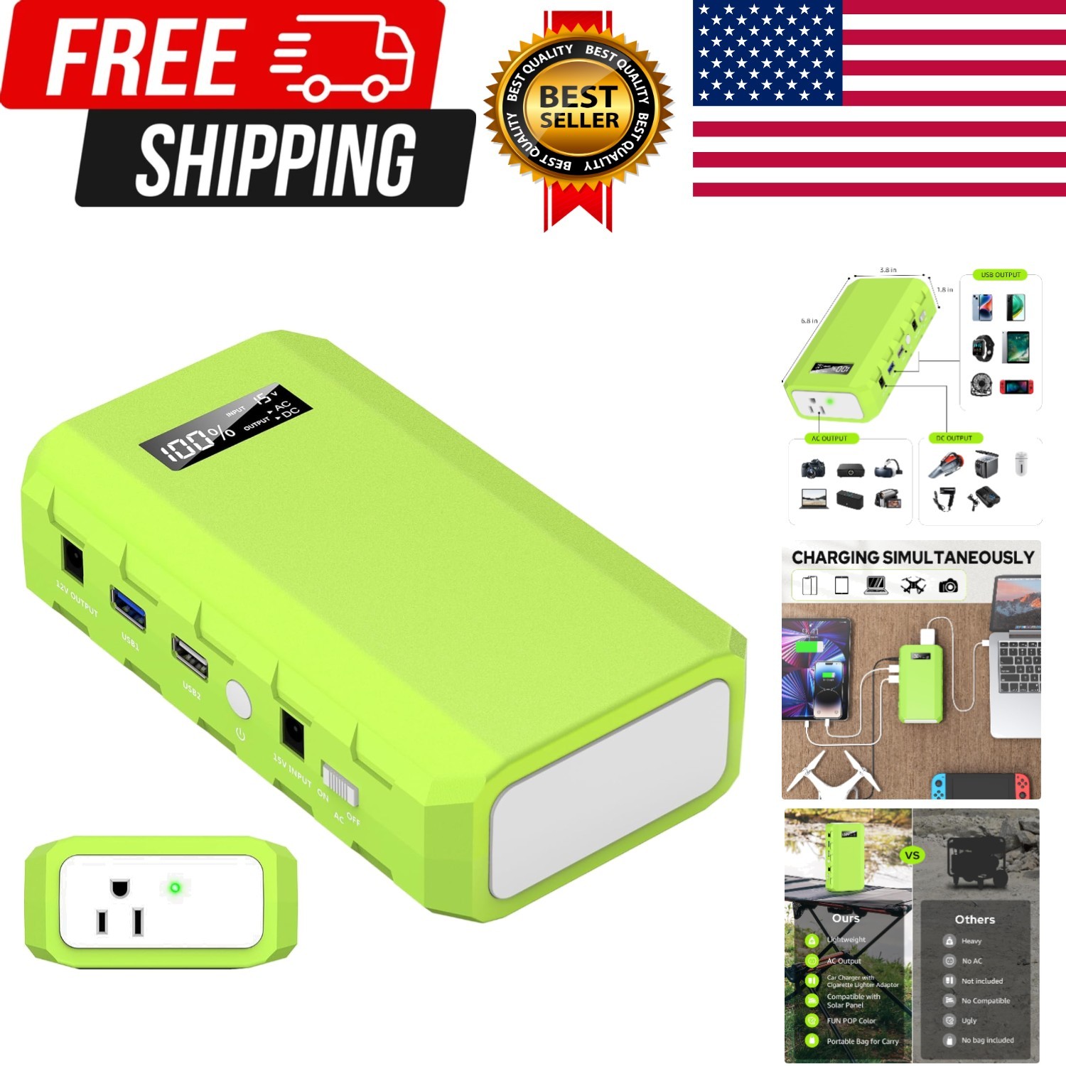 Portable Power Station with AC Outlet, 65W/110V External Battery Pack 24000mA…