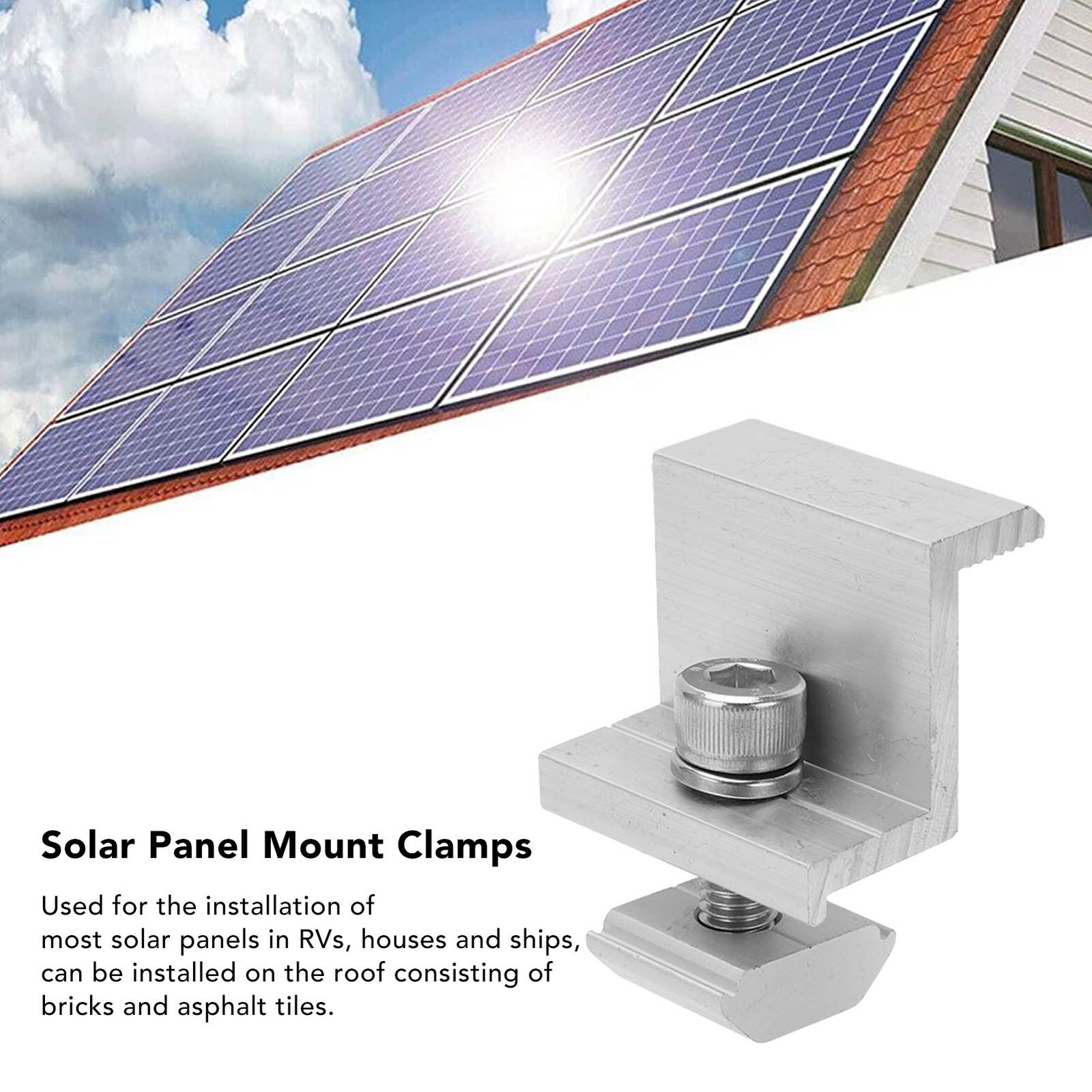 10x Solar Mount Z Bracket Pressing Block PV Panel Rail End Grounding Clamps 40mm