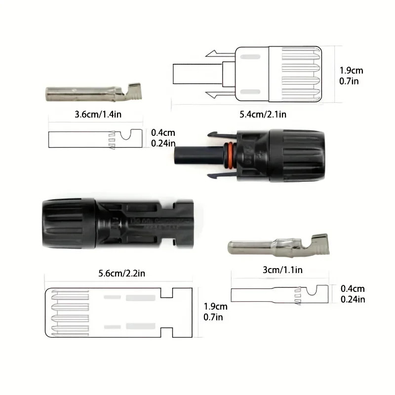 10/20/60/100PCS Photovoltaic ConnectorsSolar Cable Connectors, IP67 Waterproof A