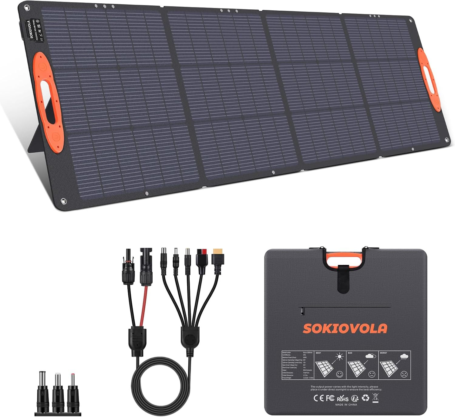 SOKIOVOLA N-Type 16BB 200W Portable Solar Panel for Ef/Jackery/Bluetti/Anker Pow