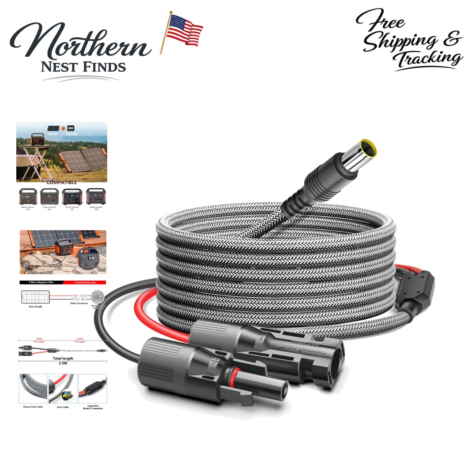 Universal 3.5M Solar Generator Adapter Cable – Works with Jackery, Anker & More