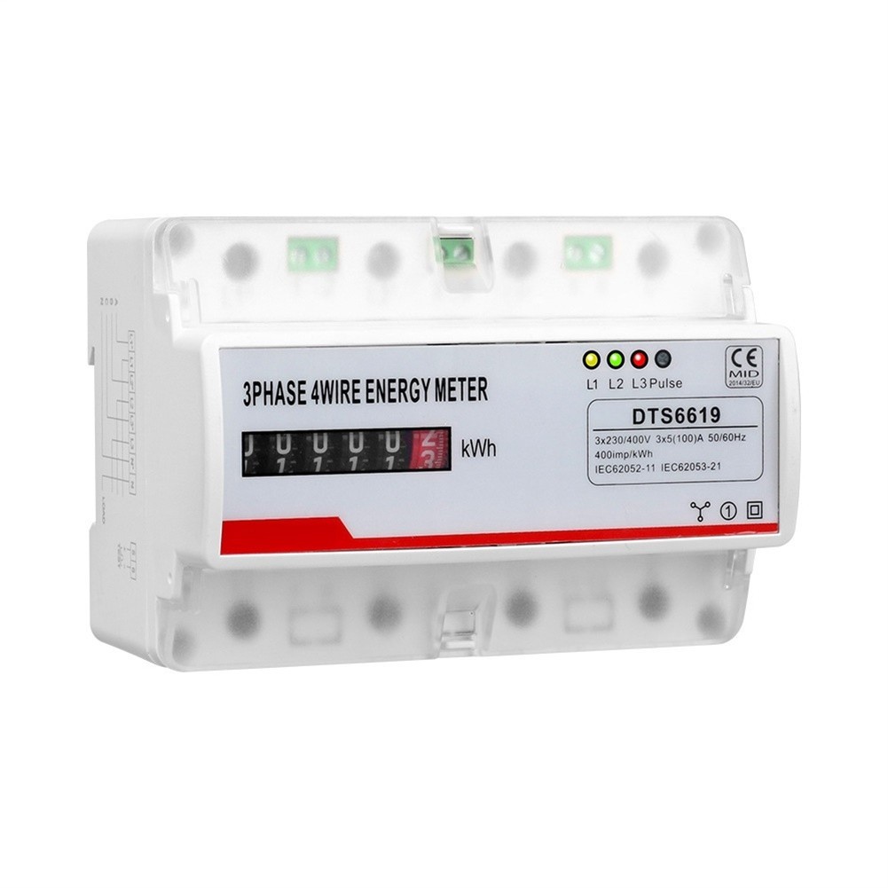 Rail Mounted Digital Three Phase Four Wire Energy Meter 100A 380V Measurement