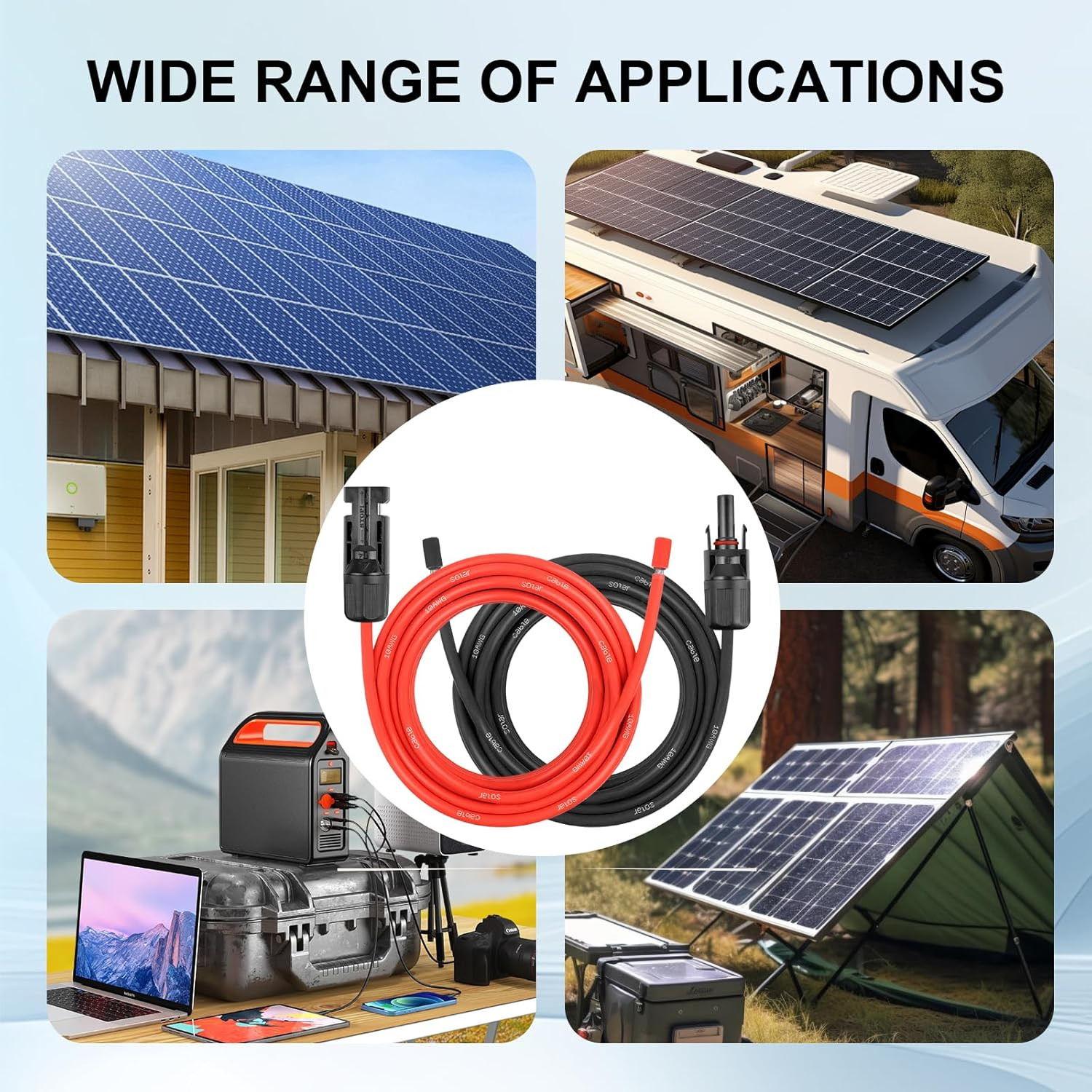 10AWG Solar Extension Panel Cable – 50FT Solar Wire with Waterproof Female and M