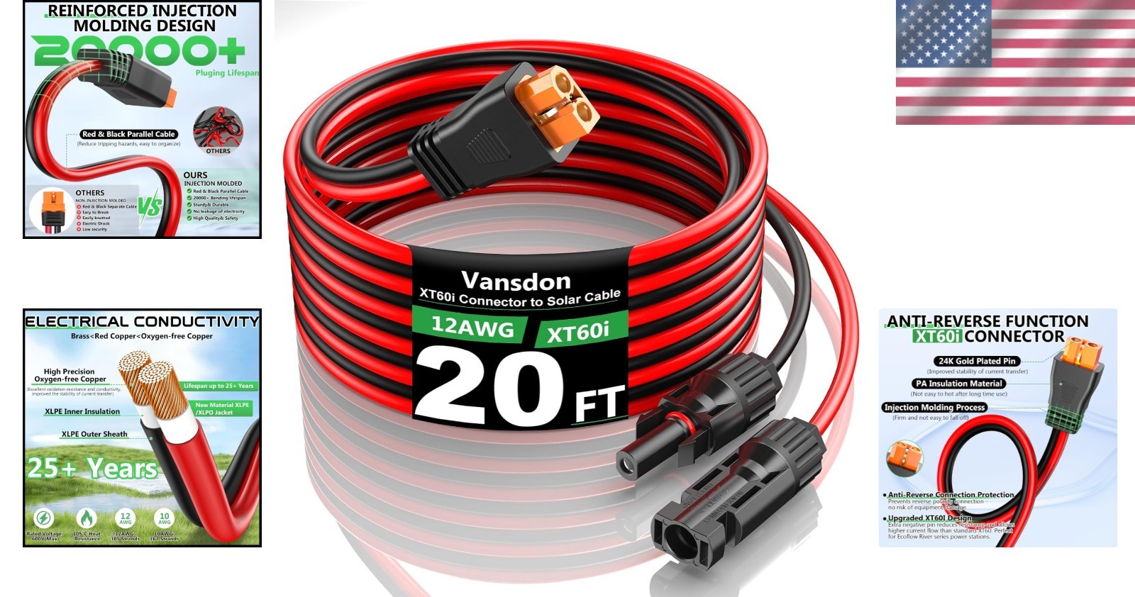 Flame-Retardant XT60i Solar Adapter Cable – Off-Grid System