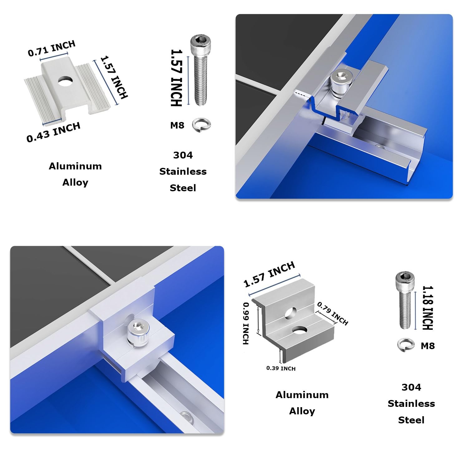 Solar Panel Mounting Brackets Roof Mount Kit 4pcs Thickness 1.18”-1.38”